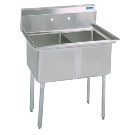 Bk Resources Two Compartment Sink 18 in x 18 in, 2, 2, Free Standing, Stainless Steel BKS-2-18-12